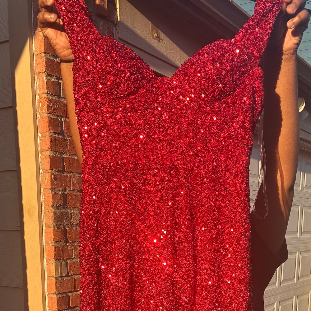 Fashion Nova Red Sequin Prom Dress